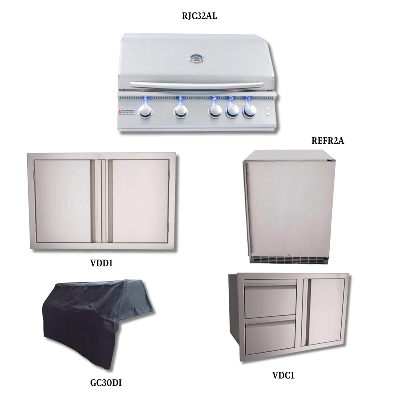 RCS Premier RJC32 NG with Stainless Double Door, Cover, Double Drawer/Door Combo and Outdoor Rated Stainless Steel Compact  - RJC32AL-PCKG3