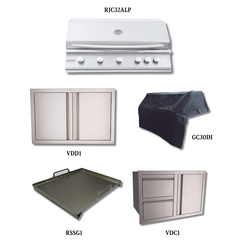 RCS Premier RJC32 LP with Stainless Double Door, Cover, Steel Griddle and Double Drawer/Door Combo  - RJC32ALP-PCKG2