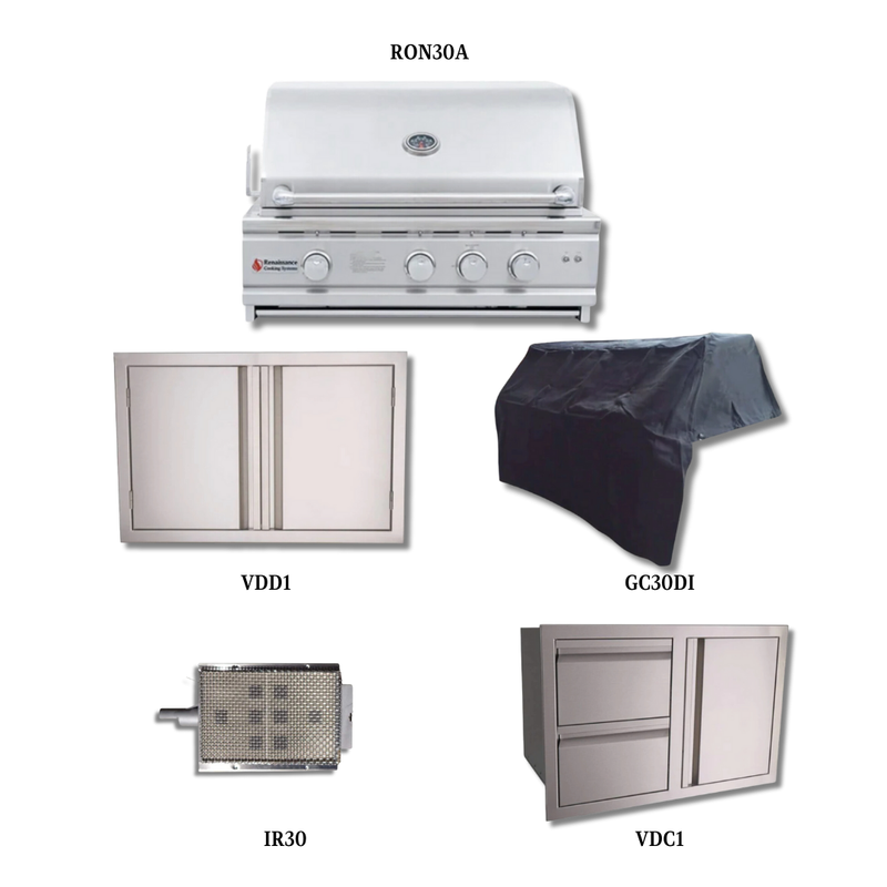 RCS Cutlass Pro RON30 NG with Stainless Double Door, Cover, Infrared Burner and Double Drawer/Door Combo  - RON30A-PCKG2