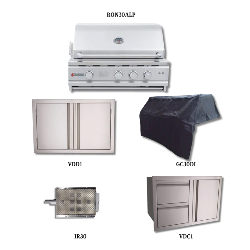 RCS Cutlass Pro RON30 LP with Stainless Double Door, Cover, Infrared Burner and Double Drawer/Door Combo  - RON30ALP-PCKG2