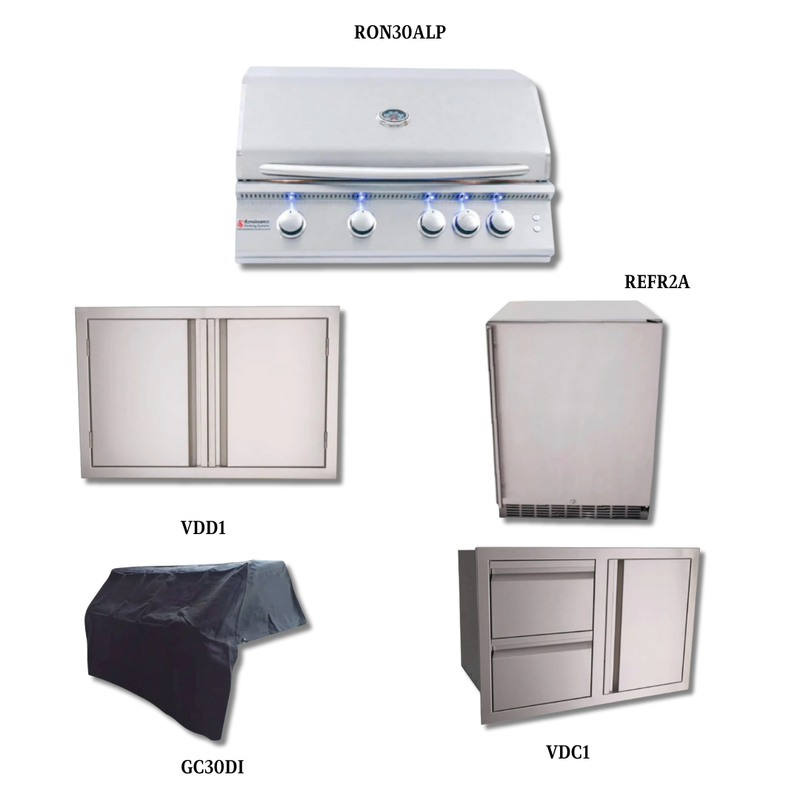 RCS Cutlass Pro RON30 LP with Stainless Double Door, Cover, Double Drawer/Door Combo and Outdoor Rated Stainless Steel Compact Refrigerator - RON30ALP-PCKG3