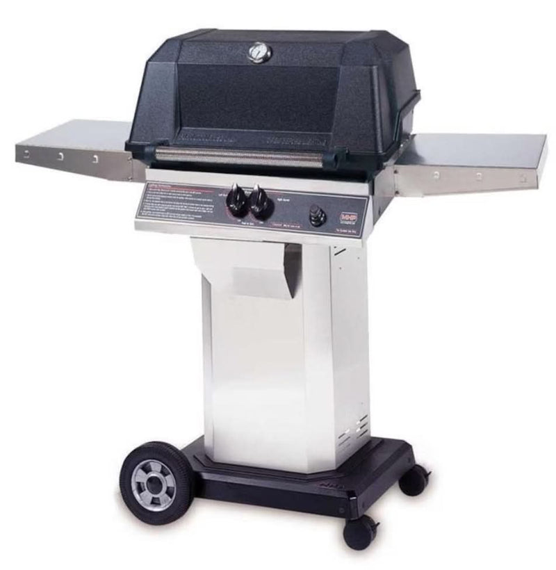 MHP WNK4DD - 57-Inch 2-Burner Stainless Cart Grill with Stainless Steel Shelves and Stainless Grids - Liquid Propane Gas - WNK4DD-P + OCOL + OM-P