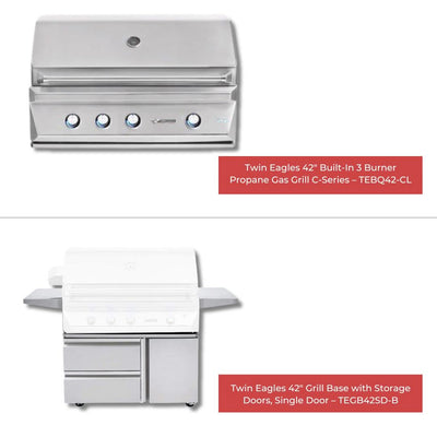 Twin Eagles - 42-Inch 3-Burner Freestanding Grill - Liquid Propane Gas - TEBQ42RS-CL + TEGB42SD-B