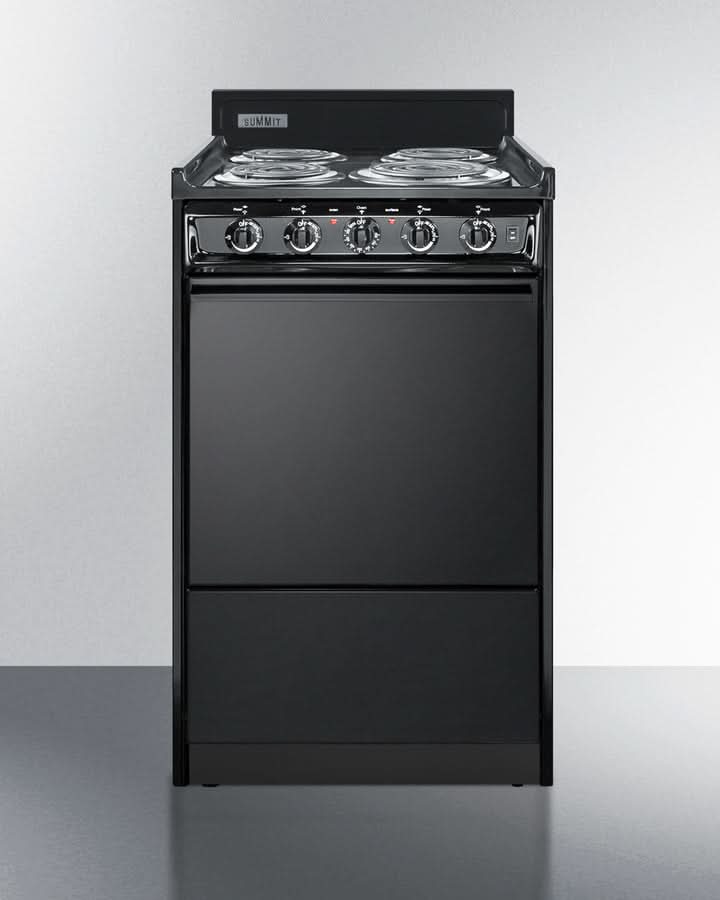 Summit 24 Electric Range with Manual Clean Oven and Chrome Drip Pans Black - TEM110C