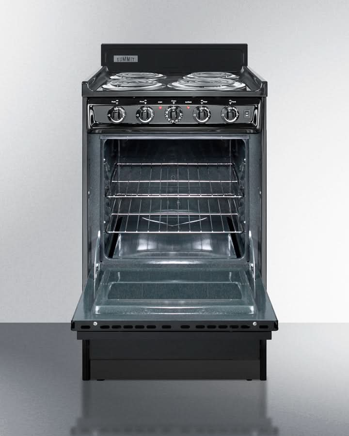 Summit 24 Electric Range with Manual Clean Oven and Chrome Drip Pans Black - TEM110C