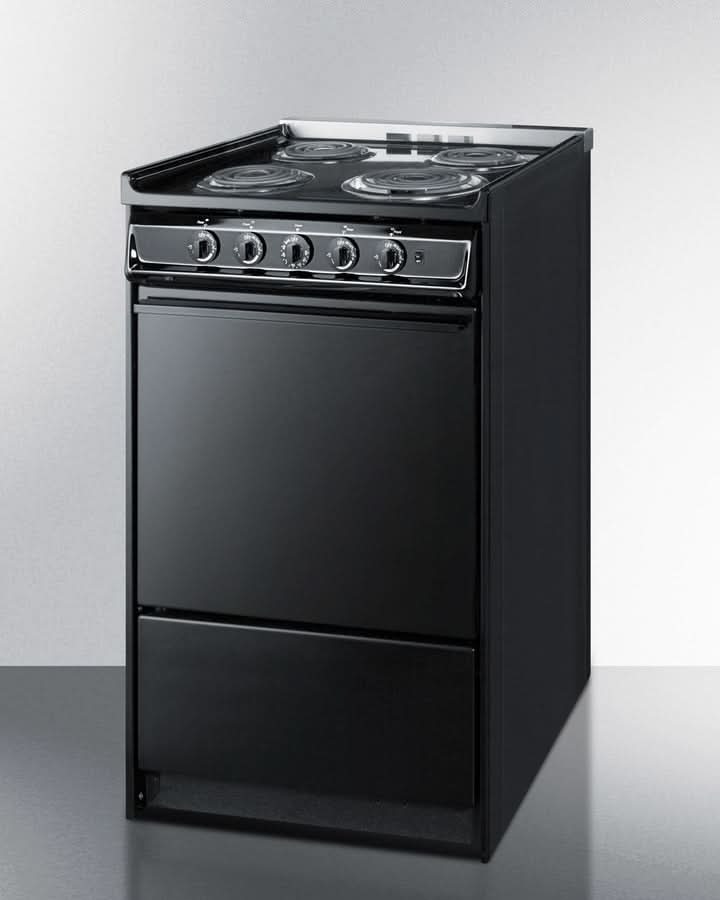Summit 24 Electric Range with Chrome Drip Pans and Manual Clean Oven Black - TEM110CR