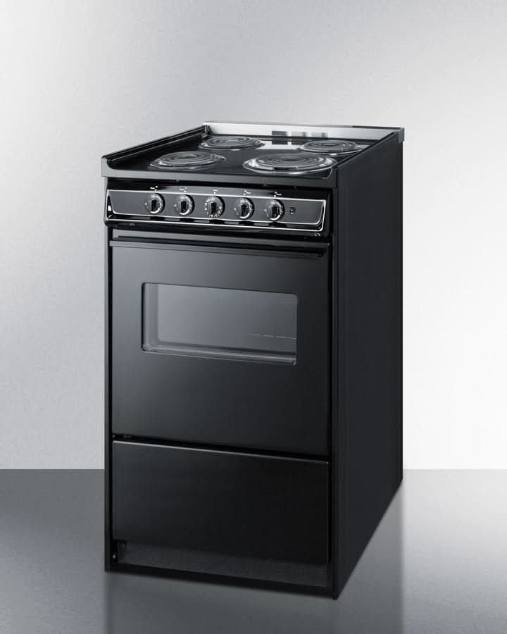 Summit 24 Electric Range with Chrome Drip Pans and Manual Clean Oven Black - TEM110CR