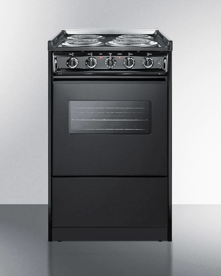 Summit 24 Electric Range with Chrome Drip Pans and Manual Clean Oven Black - TEM110CR