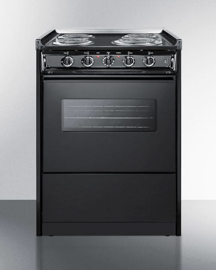 Summit 24 Wide Electric Range with Chrome Drip Pans and Manual Oven Black - TEM610CR