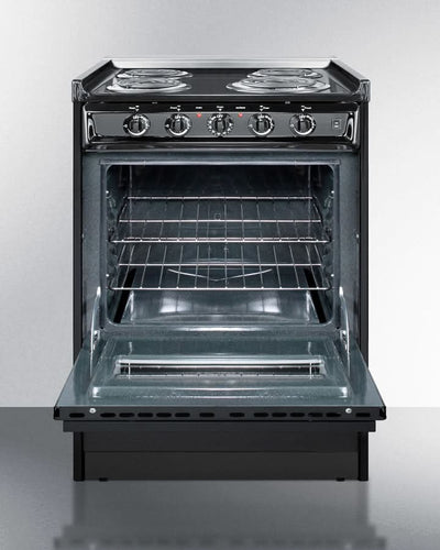 Summit 24 Wide Electric Range with Chrome Drip Pans and Manual Oven Black - TEM610CR