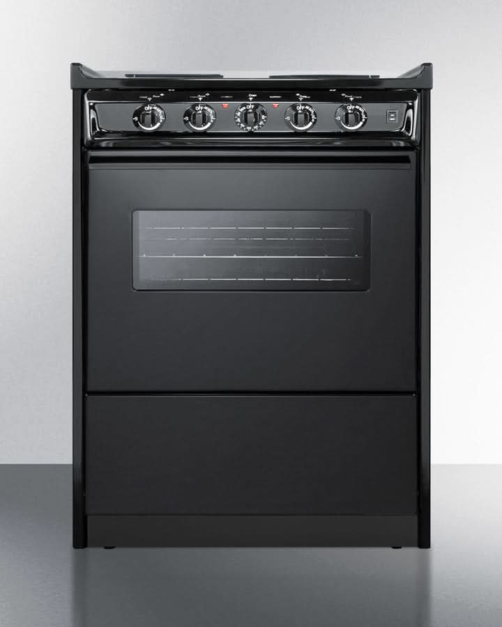 Summit 24 Wide Electric Range with Chrome Drip Pans and Manual Oven Black - TEM610CR