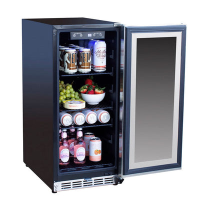 TrueFlame 15" Outdoor Rated Fridge w/Glass Door- AMD-RFR-15G