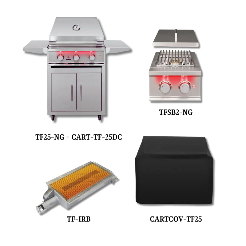 TrueFlame TF25-NG + CART-TF-25DC with Cover, Double Side Burner and Infrared Sear Burner - PCKG1-TF25-NG + CART-TF-25DC