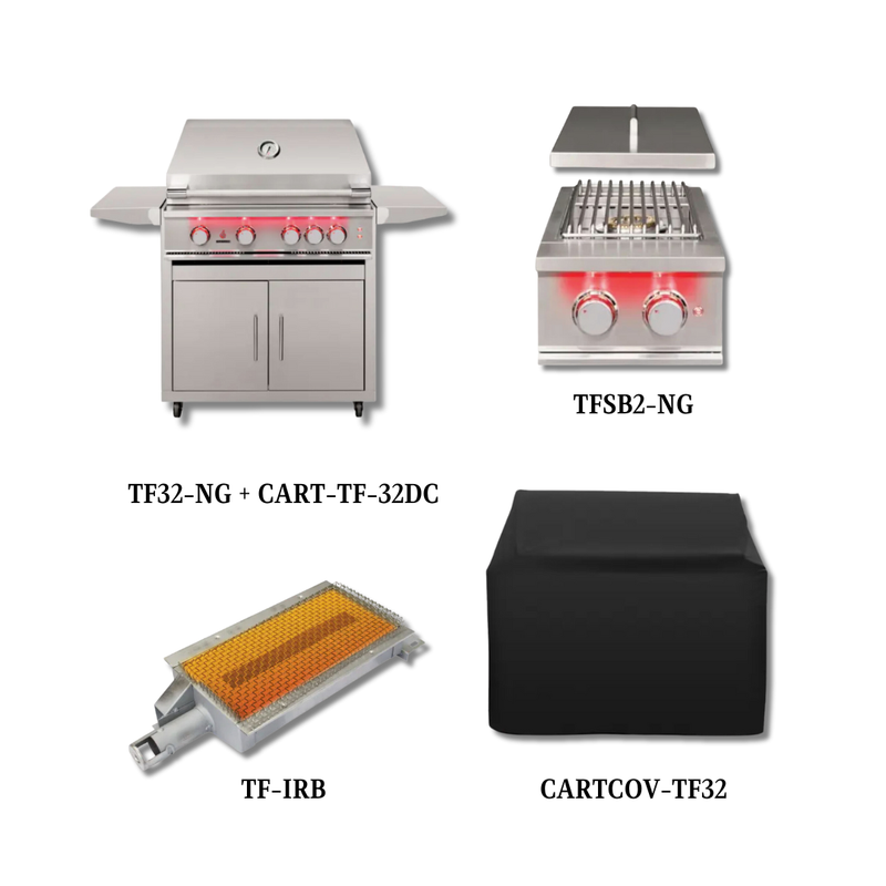 TrueFlame TF32-NG + CART-TF-32DC with Cover, Double Side Burner and Infrared Sear Burner - PCKG1-TF32-NG + CART-TF-32DC