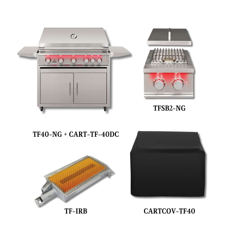 TrueFlame TF40-NG + CART-TF-40DC with Cover, Double Side Burner and Infrared Sear Burner - PCKG1-TF40-NG + CART-TF-40DC