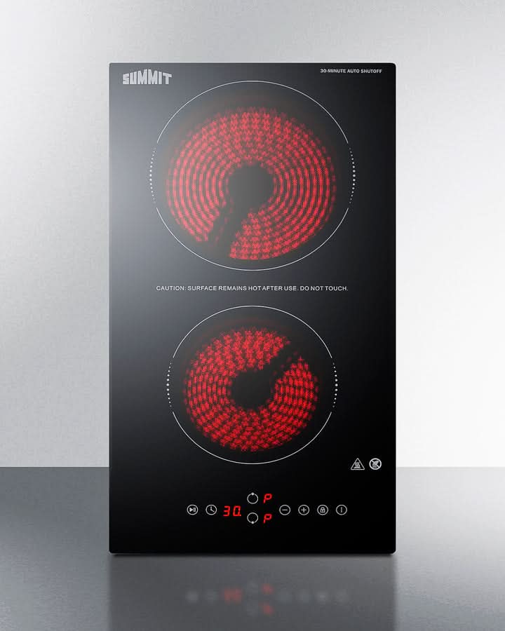 Summit - 12 Wide 230V 2-Burner Radiant Cooktop With Safety Shutoff - CRH2BT30230