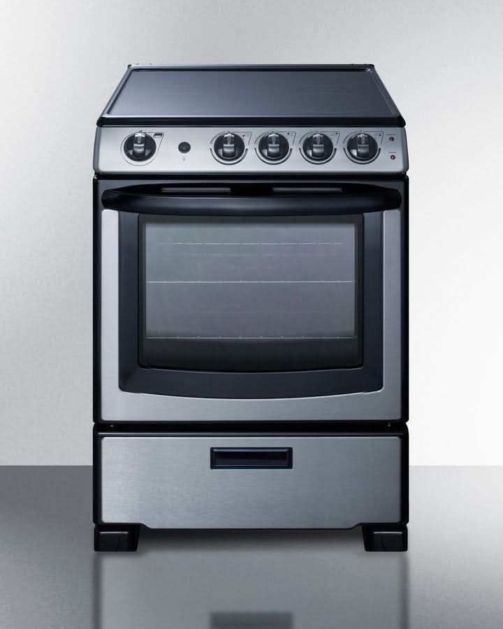 Summit - 24 Wide Electric Range & Convertible Hood - REXH24RSS