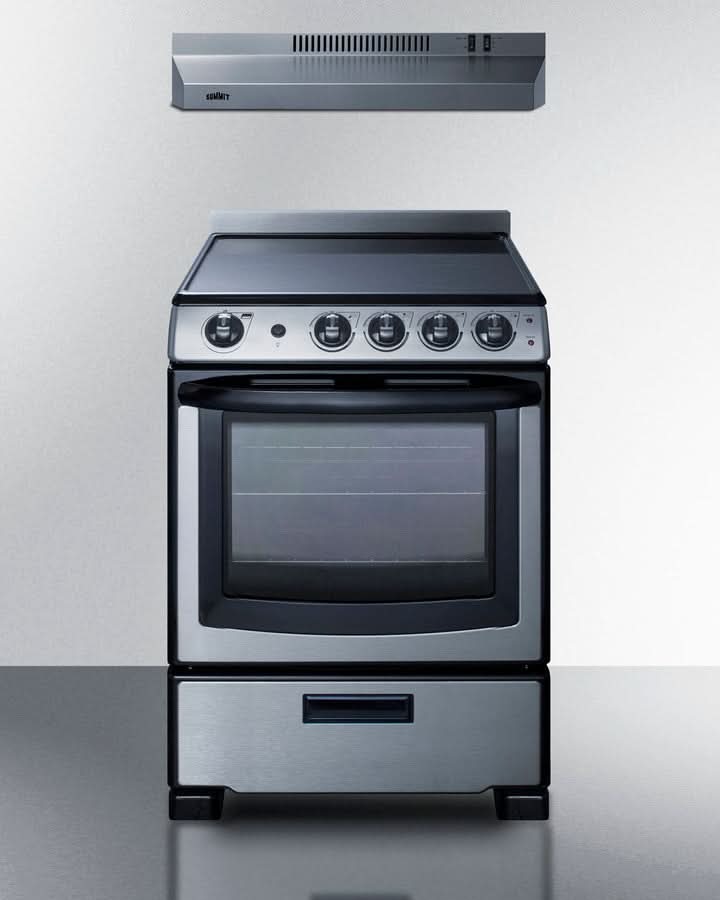 Summit - 24 Wide Electric Range & Convertible Hood - REXH24RSS