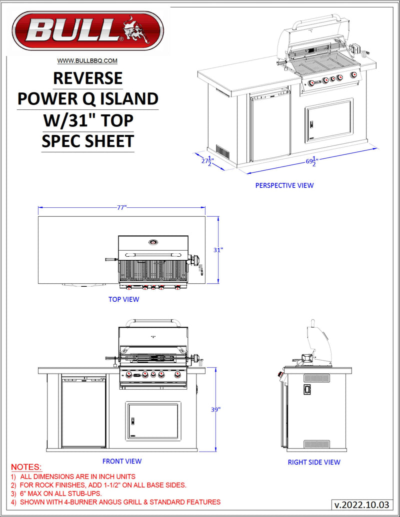 Bull Island Power Q Outdoor Island Kitchen & Grill Quartzsite Base - 31006-LP