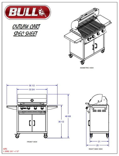 Bull Outlaw - 30-Inch 4-Burner Freestanding Grill Cart - Liquid Propane Gas - 26001