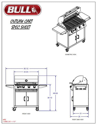 Bull Outlaw - 30-Inch 4-Burner Freestanding Grill Cart - Natural Gas - 26002