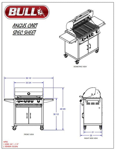 Bull Angus - 30-Inch 4-Burner Freestanding Grill Cart - Natural Gas with Lights - 44001