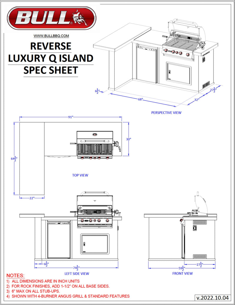 Bull Island Luxury Q Outdoor L-Shaped Kitchen & Grill Quartzsite Base - 31026-LP