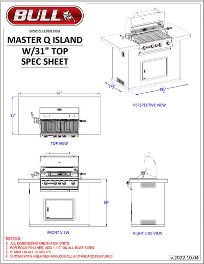 Bull Island Master Q Outdoor Kitchen & Stainless Steel Grill Quartzsite Base - 31004-LP