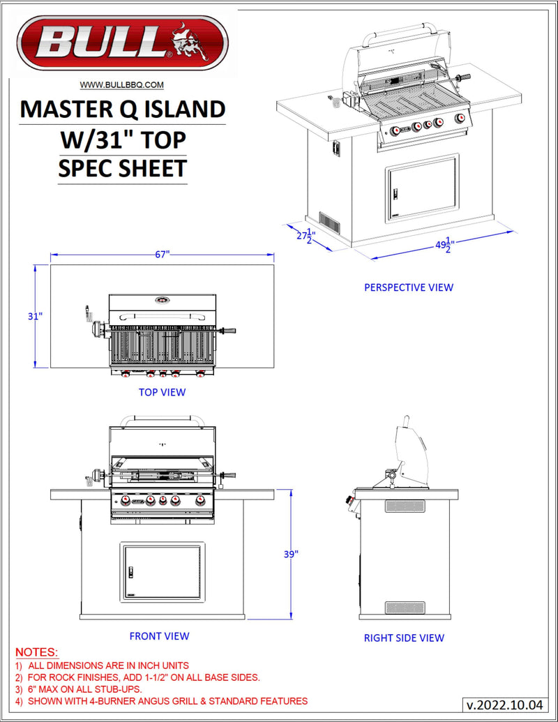 Bull Island Master Q Outdoor Kitchen & Stainless Steel Grill Quartzsite Base - 31004-LP