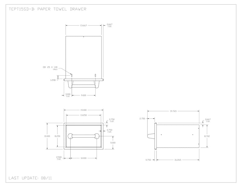 Twin Eagles 15 Inch Built In Stainless Steel Paper Towel Drawer with Storage Tray - TEPT15SD-C