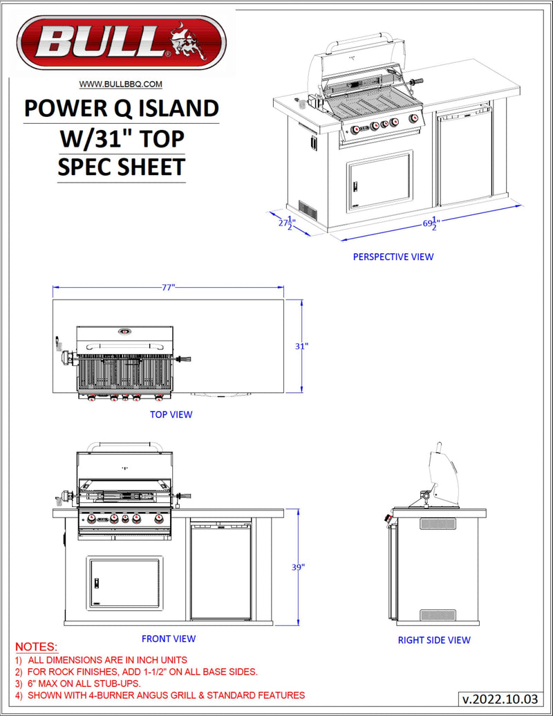 Bull Island Power Q Outdoor Island Kitchen & Grill Quartzsite Base - 31006-LP