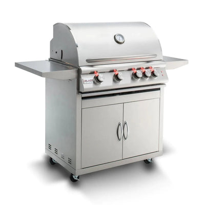 Blaze Premium LTE - 32-Inch 4-Burner Freestanding Grill - Liquid Propane Gas with Rear Infrared Burner & Grill Lights - BLZ-4LTE2-LP + BLZ-4-CART-SC