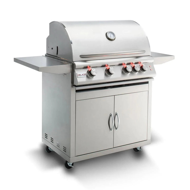 Blaze Premium LTE - 32-Inch 4-Burner Freestanding Grill - Liquid Propane Gas with Rear Infrared Burner & Grill Lights - BLZ-4LTE2-LP + BLZ-4-CART-SC