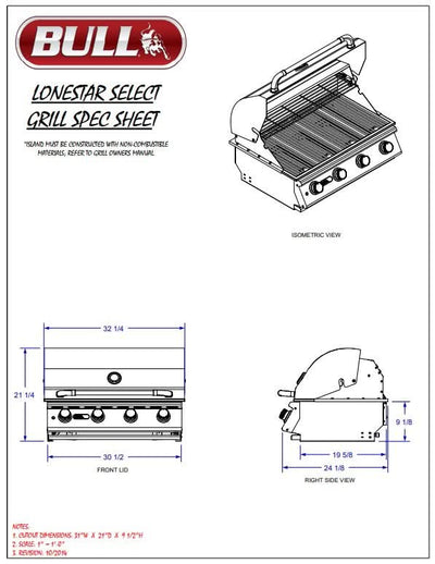 Bull Lonestar Select - 30-Inch 4-Burner Built-In Grill - Natural Gas - 87049