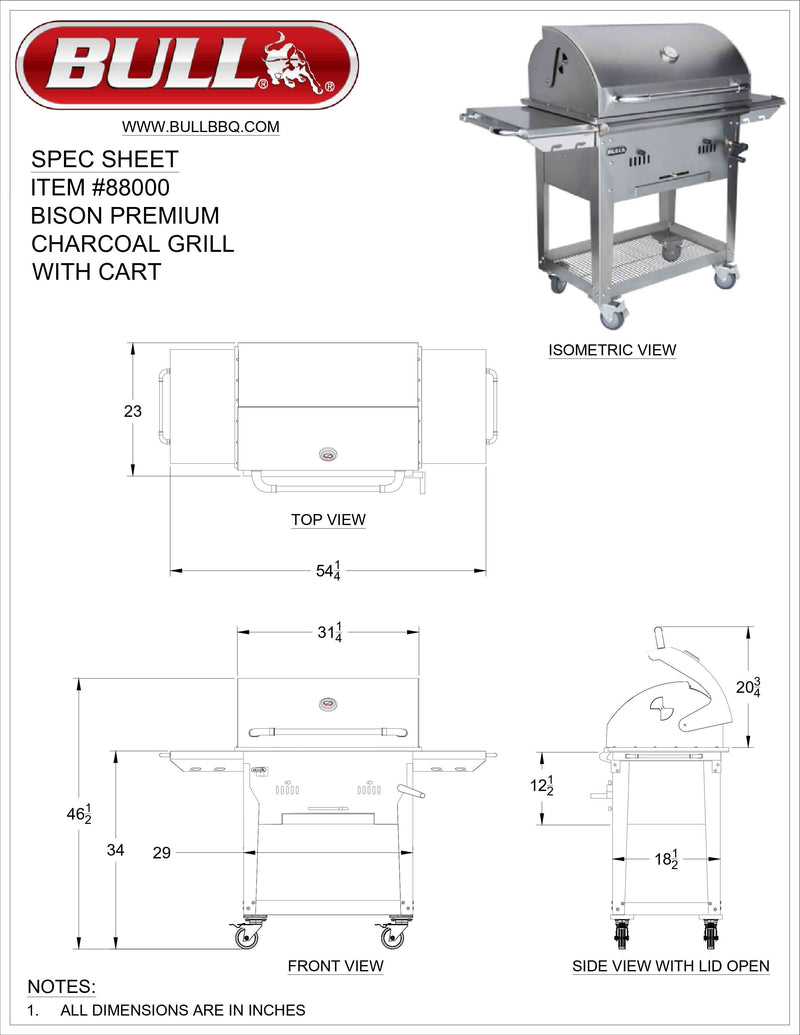 Bull Bison Premium - 30-Inch Freestanding Cart - Drop In Charcoal - 88000