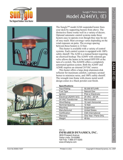 Sunglo Hanging Patio Heater with Electronic Ignition - A244VE