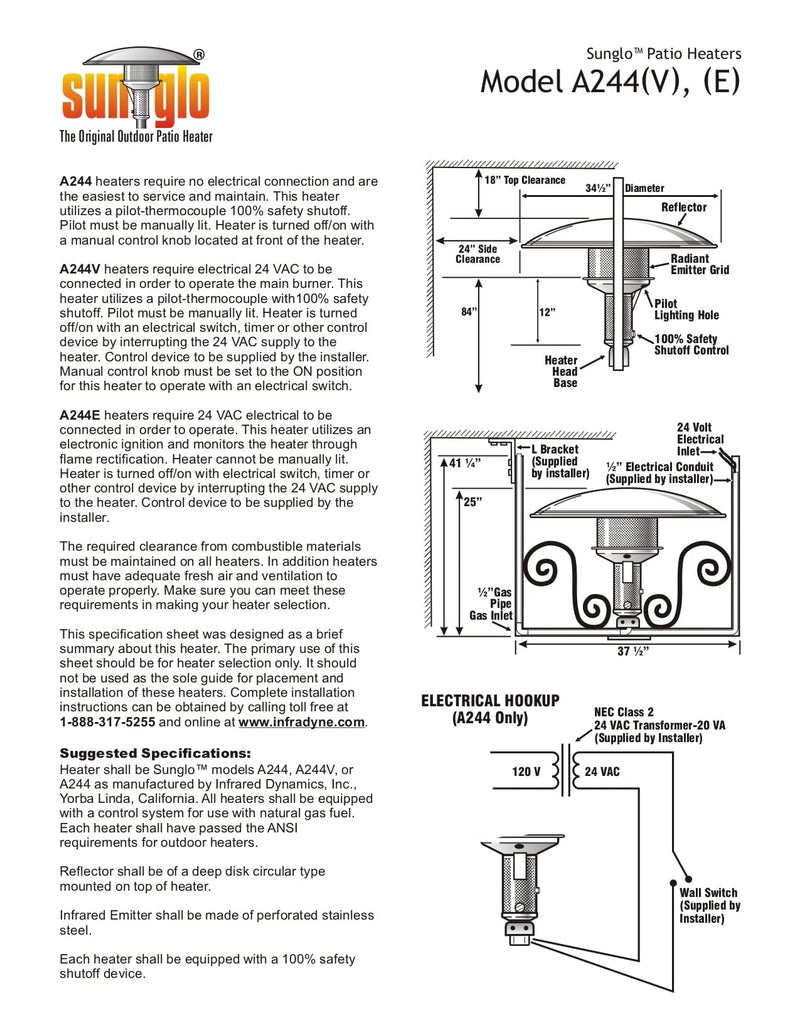 Sunglo Hanging Patio Heater with Electronic Ignition - A244VE