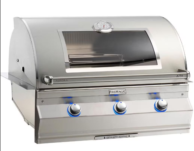 Fire Magic Aurora A790I 36-Inch 3-Burner Built-In Grill with Magic View Window, Rotisserie and Analog Thermometer - Liquid Propane Gas - A790I-8EAP-W