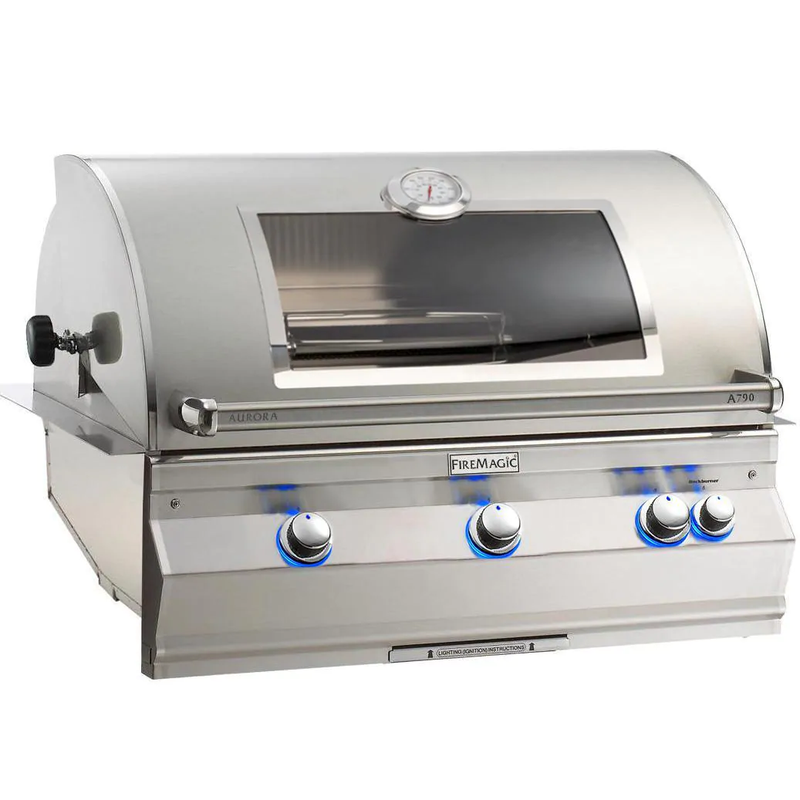 Fire Magic Aurora A790I - 36-Inch 3-Burner Built-In Grill with Magic View Window, Rotisserie and Analog Thermometer - Natural Gas - A790I-8LAN-W