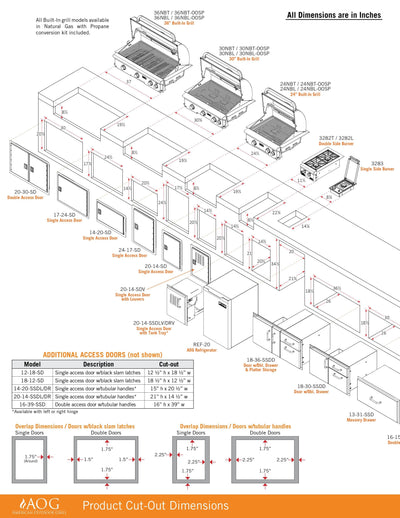 American Outdoor Grill T-Series - 36-Inch 3-Burner Built-In Grill with Rotisserie - Natural Gas - AOG36NBT