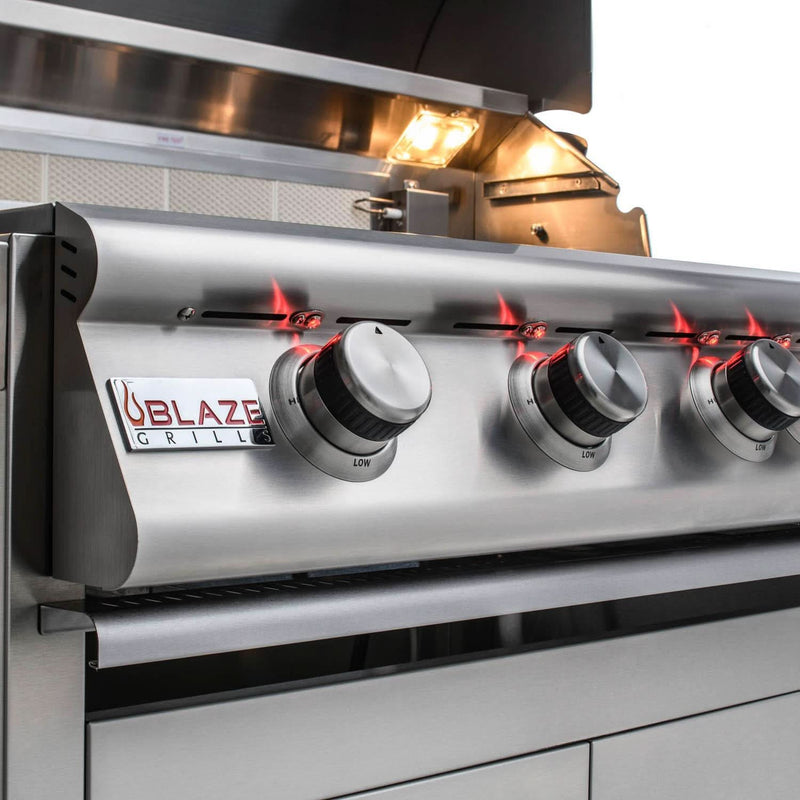 Blaze Premium LTE - 32-Inch 4-Burner Freestanding Grill - Natural Gas with Rear Infrared Burner & Grill Lights - BLZ-4LTE2-NG + BLZ-4-CART-SC