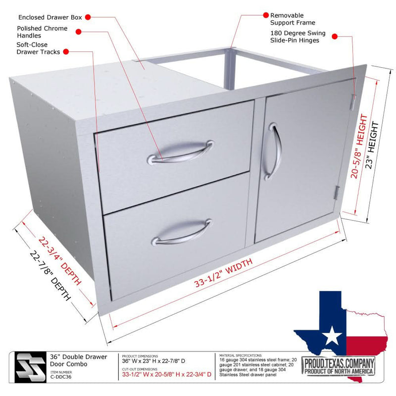 Sunstone 36 Classic Series Flush Style Double Drawer & Door Combo - C-DDC36