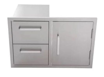 Bonfire Whistler - 28-Inch 3-Burner Built-In LP Grill with Side Burner Door/Drawer Combo and Smoker Box - PCKG2CBB3-LP-DDSMKBX