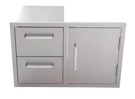 Bonfire Whistler - 28-Inch 3-Burner Built-In LP Grill with Side Burner Door/Drawer Combo and Smoker Box - PCKG2CBB3-LP-DDSMKBX