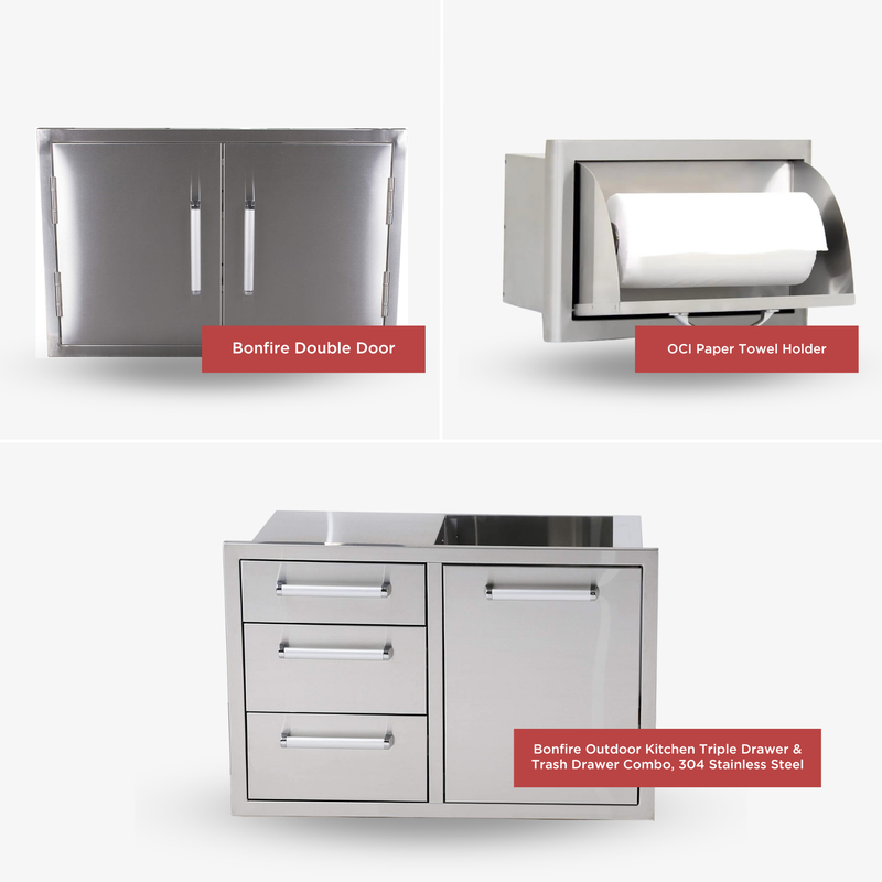Whistler Basic Package with Stainless Steel Access Door, Paper towel holder and Triple Drawer & Trash Drawer Combo