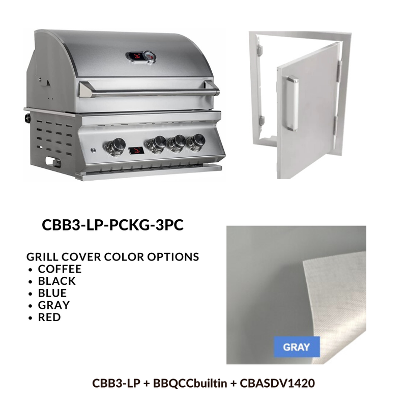 Whistler Basic Package 3 burner Built-in gas Grill with Stainless Steel Access door and Custom Grill cover with 5 year warranty LP