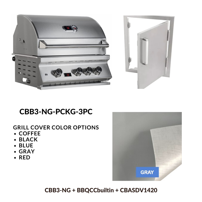Whistler Basic Package 3 burner Built-in gas Grill with Stainless Steel Access door and Custom Grill cover with 5 year warranty NG