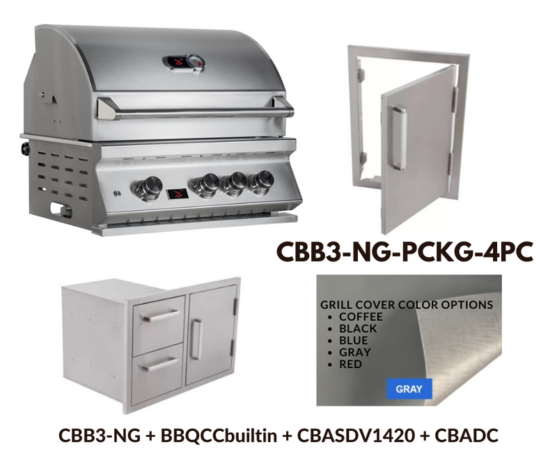 Whistler Standard Package 3 burner Built-in gas Grill with Stainless Steel Access door, Door Drawer Combo and Custom Grill cover with 5 year warranty NG