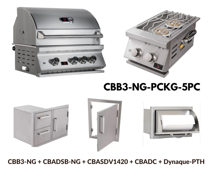 Whistler Standard Package Built-in 3 burner gas Grill with Double Side Burner, Stainless Steel Access door, Door Drawer Combo and Paper Towel Holder NG