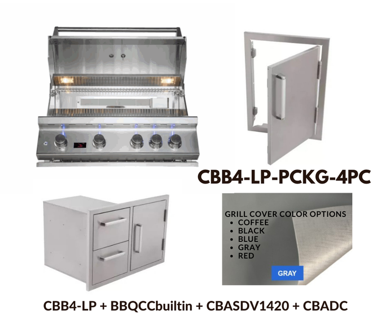 Whistler Standard Package 4 burner Built-in gas Grill with Stainless Steel Access door, Door Drawer Combo and Custom Grill cover with 5 year warranty LP